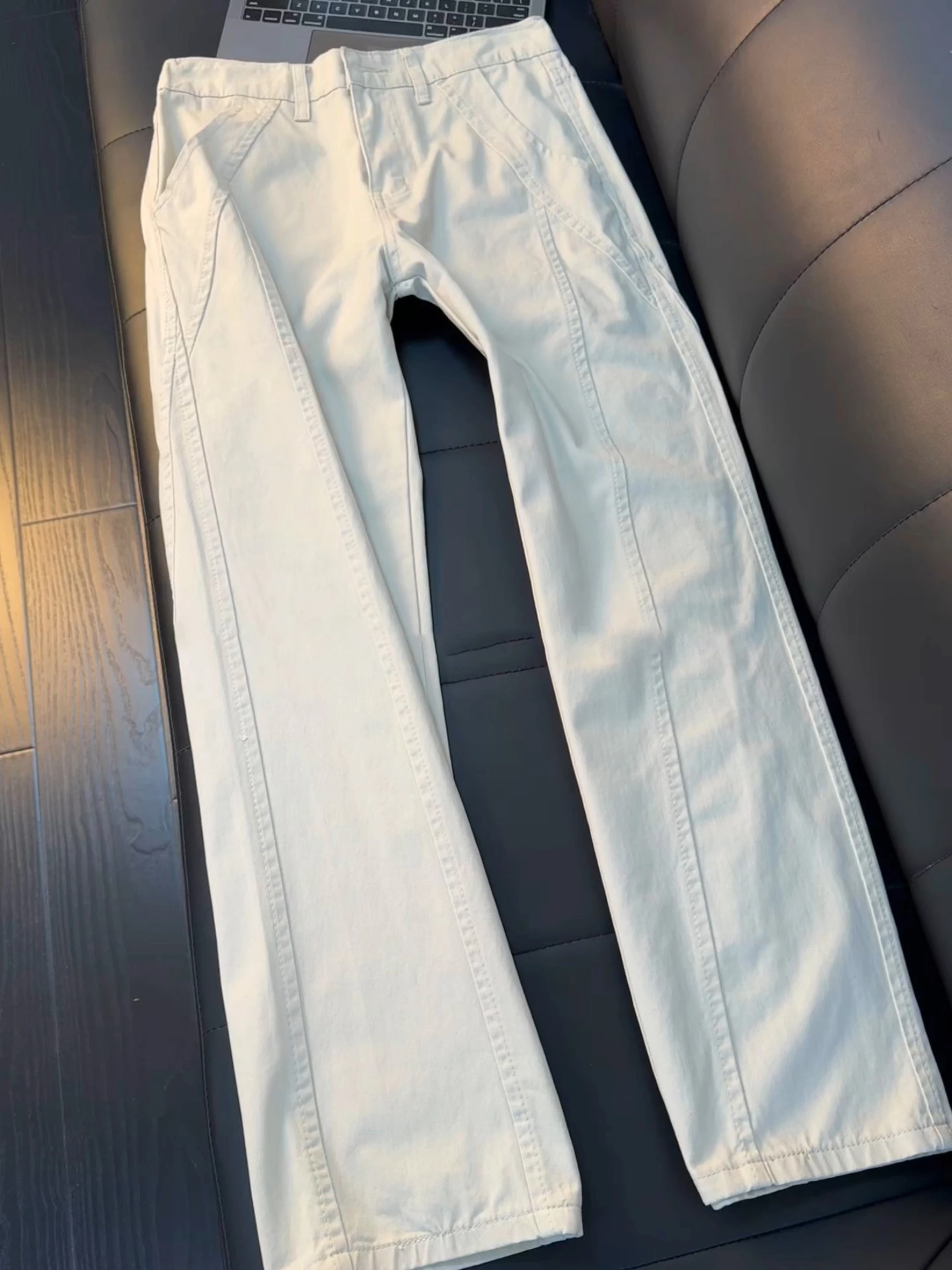 

Белые мужские джинсы из чистого хлопка с прямым кроем, осенне-зимние, на флисовой подкладке, расклешенные, в американском стиле, повседневные брюки