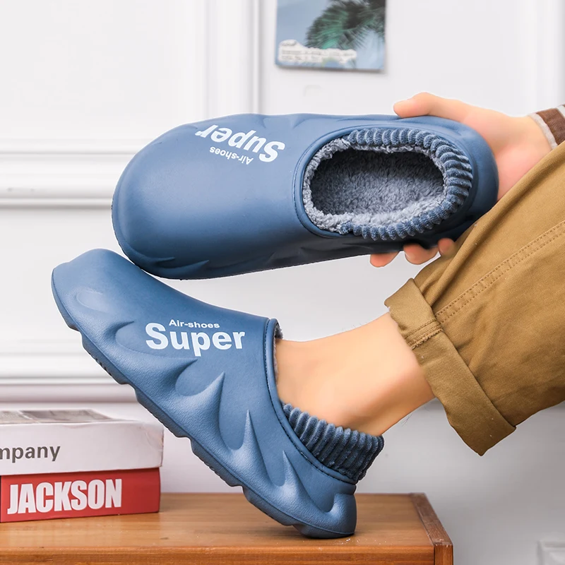 Winter Warm EVA Soft Sole Waterproof Slides Slippers Slip On Scuff Clogs Short Plush Platform House Shoes Indoor Women Men