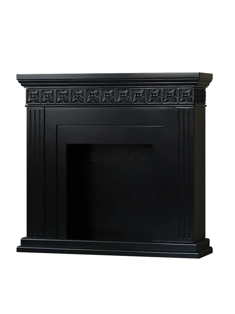 

1FG10Nordic Black Color with Carved Flower Vintage Fireplace Curio Cabinet Storage Rack Mid-Ancient Side Cabinet