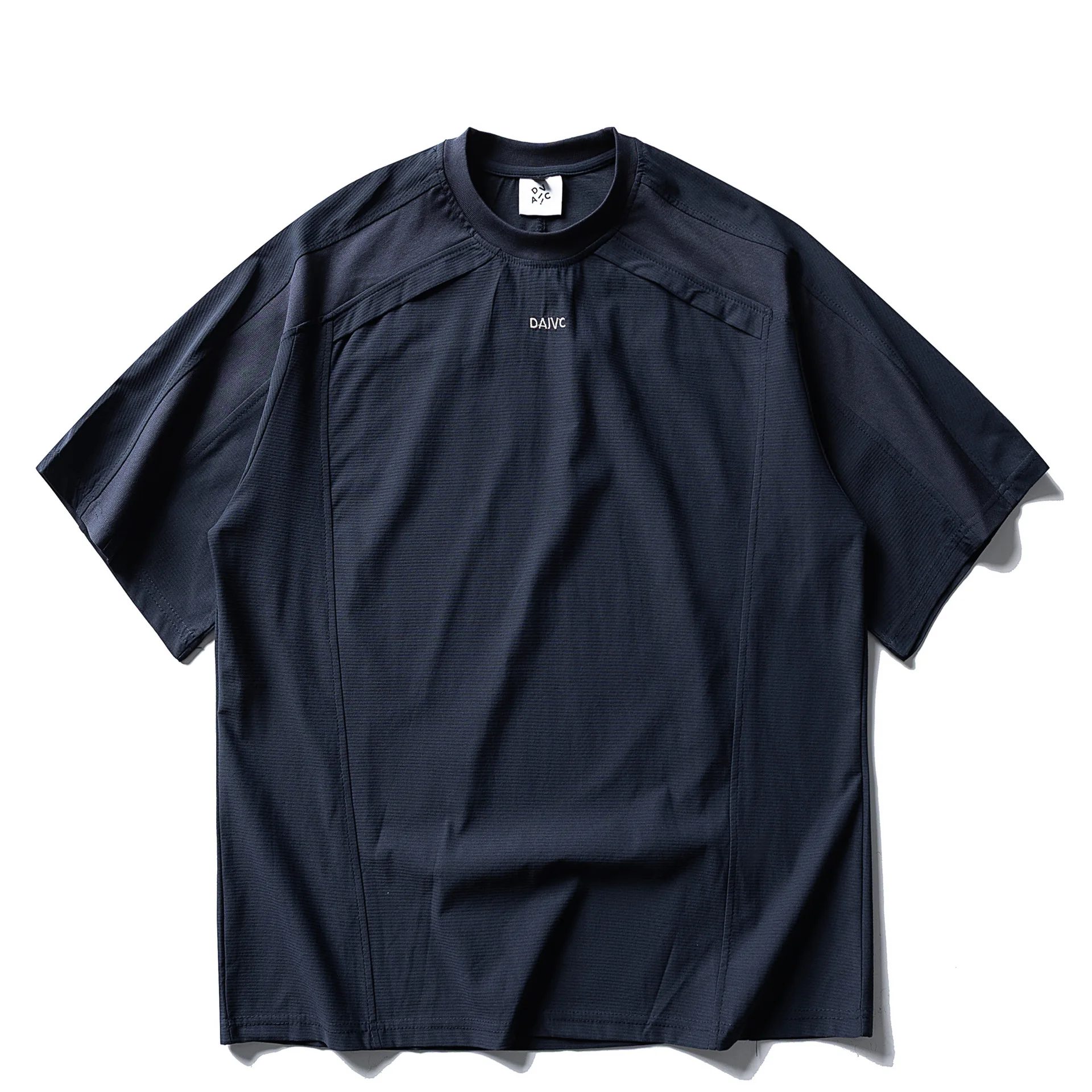 American Amekaji Letter Embroidered Waffle Grid Splicing Short Sleeved T-shirt Loose Half Sleeved