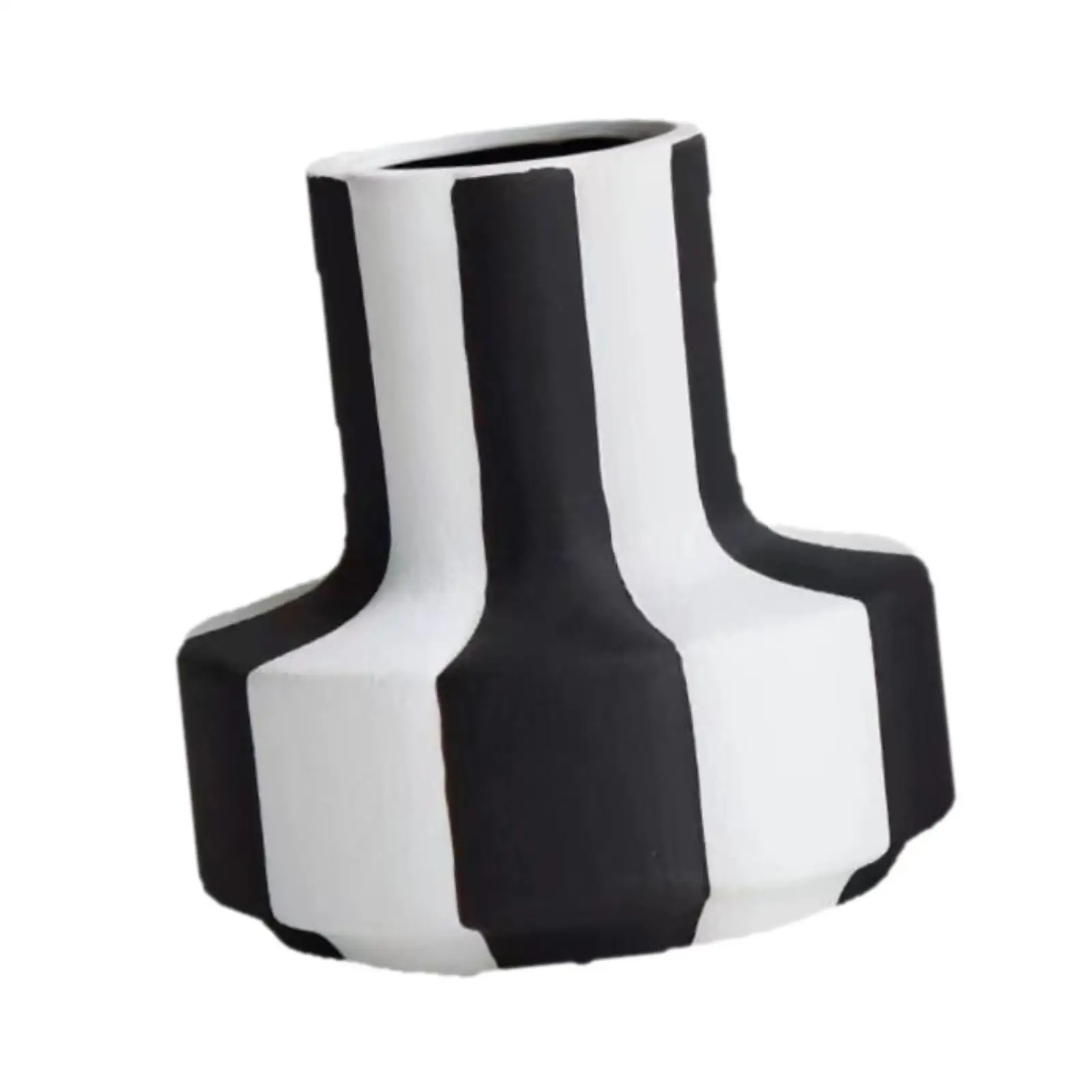Elegant Black White Stripe Planter Vase Minimalist Flower Pot for Home Decor Office Shelf Table Decoration