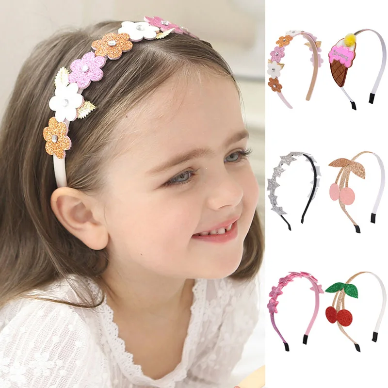 Sweet Girls Cherry Stars Head Hoop Gold Silver Bezel Kids Flowers Headband Hairbands Ornaments Hair Accessories