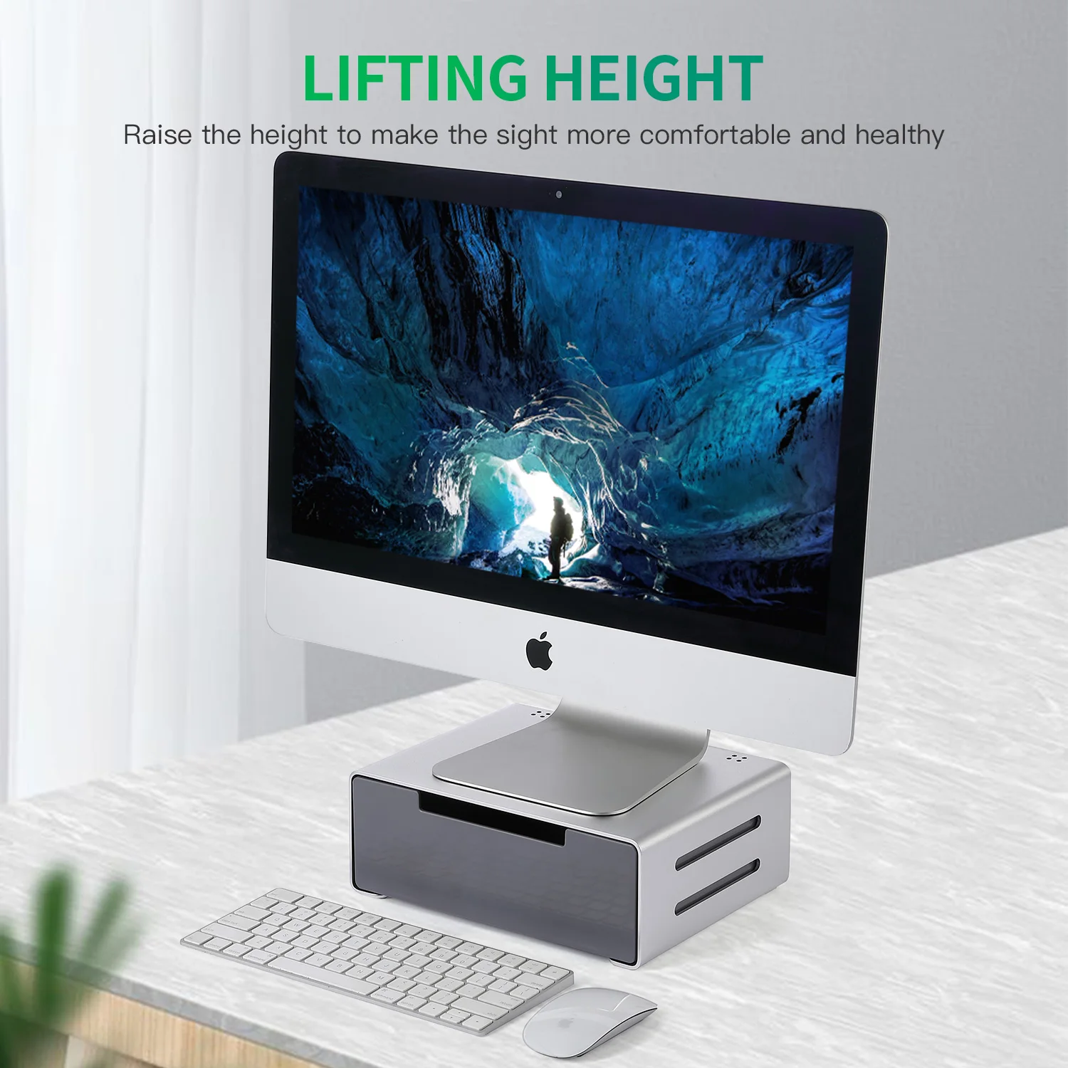 Aluminum monitor stand with USB3.0 USB C With the drawer Support Transfer Data monitor stand riser