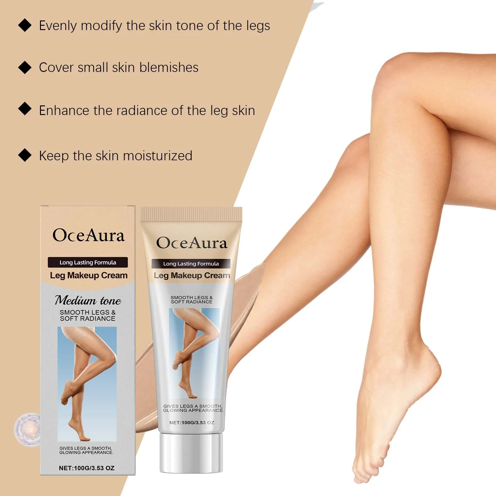 OCEAURA Medium Natural Dark Tones Leg Makeup Cream Waterproof Sweat-proof Formula Professional Concealer Long-lasting Makeup