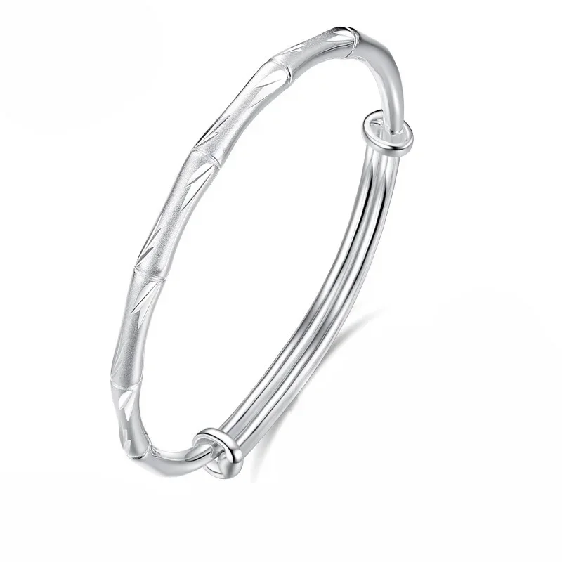 

Bamboo Bracelet Solid Push Pull Simple Young Style Bracelet Opening Adjustable Gift -925 Sterling Silver