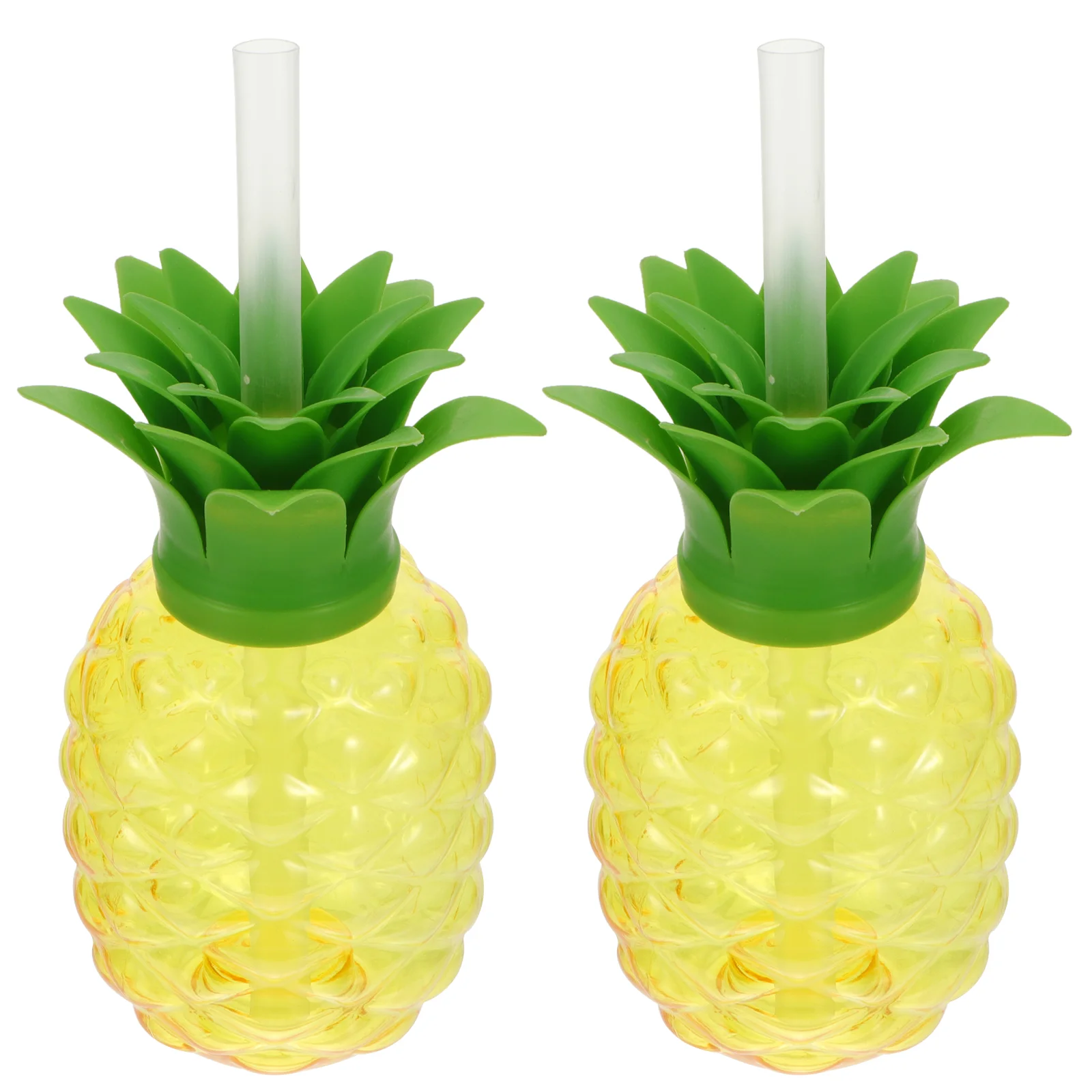 4 Pcs Pineapple Cup Party Cups for Cocktails with Straws Beach Water Bottle Plastic Juice Drinks