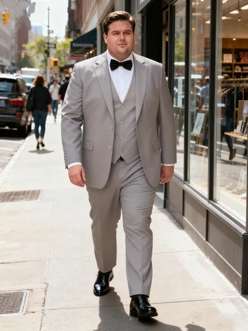 Big & Tall 3pcs Men's Formal Suit Set: Tuxedo Vest, Pants, Bowtie, Solid Lapel Collar - Classic Elegant for Business/Party/