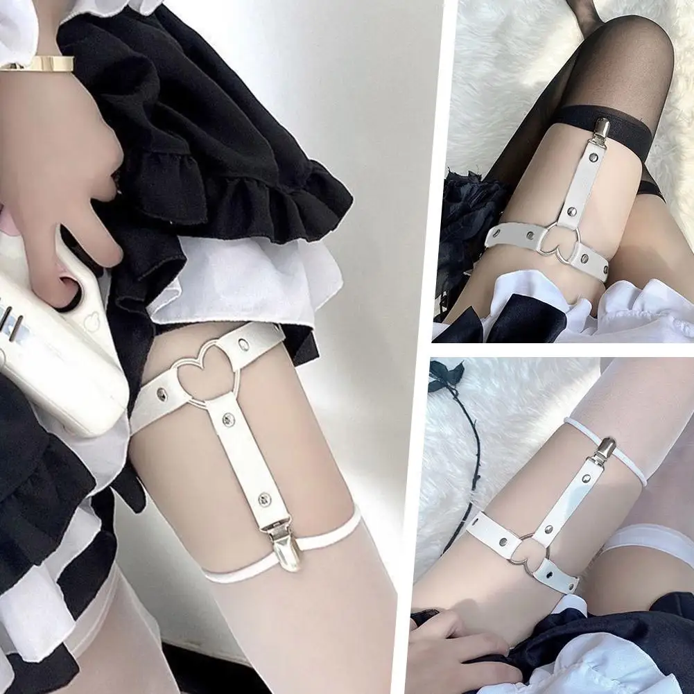 1pc Leg Sock Buckle Adjustable Punk Heart-shaped PU Sexy Belt Rings Leg Leather Garter Versatile Charming Accessories Q4U2