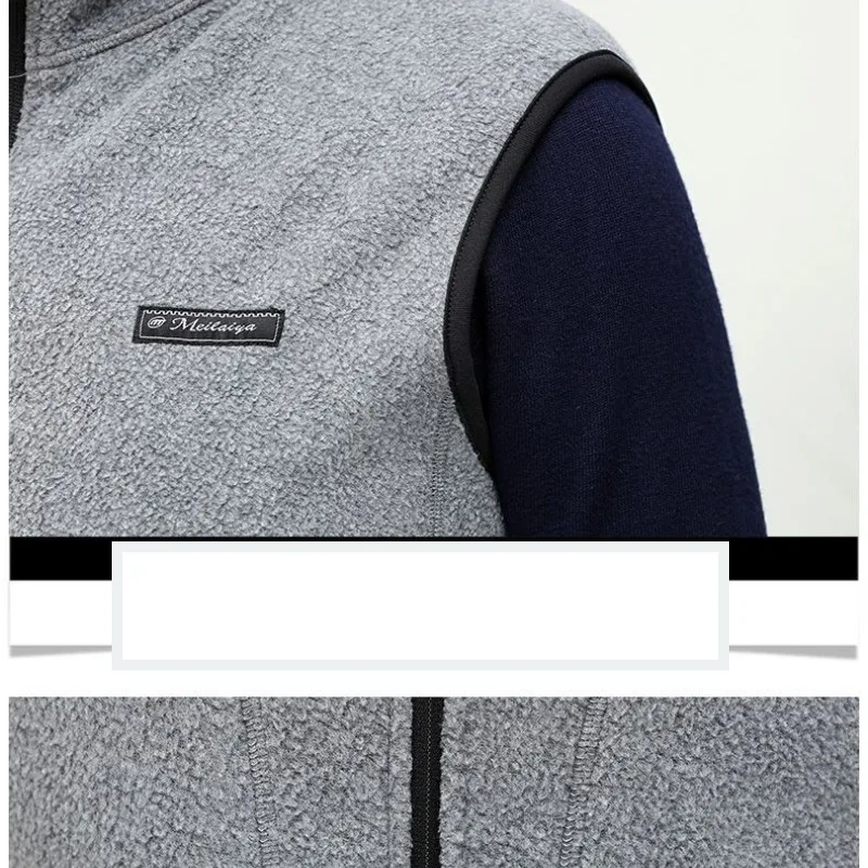 Men's Solid Autumn Winter Turtleneck Letter Pockets Flocked Sleeveless Zipper Cardigan Coats Vests Fashion Casual Vintage Tops