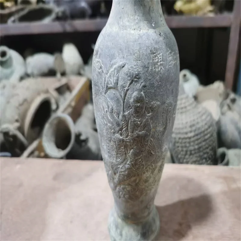 Come From FOLK Collection Old Unearthed bronze Double ear vase,carved with ancient inscriptions Kirin Sending Children Pattern