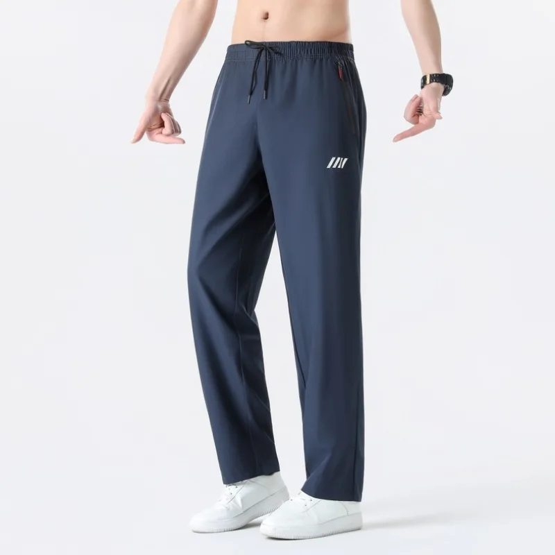 

Летние мужские брюки из ледяного шелка: деловые повседневные, приталенные, в корейском стиле, спортивные, прямого кроя, быстросохнущие