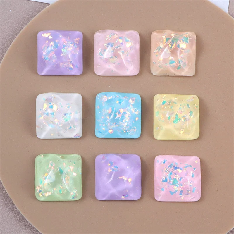 100pcs/lot 16mm color sequin effect geometry Water ripples square shape resin cabochon diy jewelry garment hair accessory