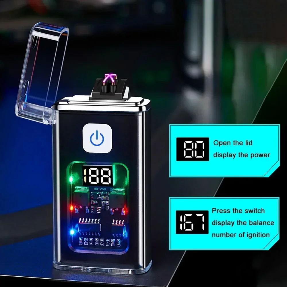 The New Transparent Shell Double Arc Lighter Digital Power Display Ignition Count Cigarette Lighter Type-c Charging Interface