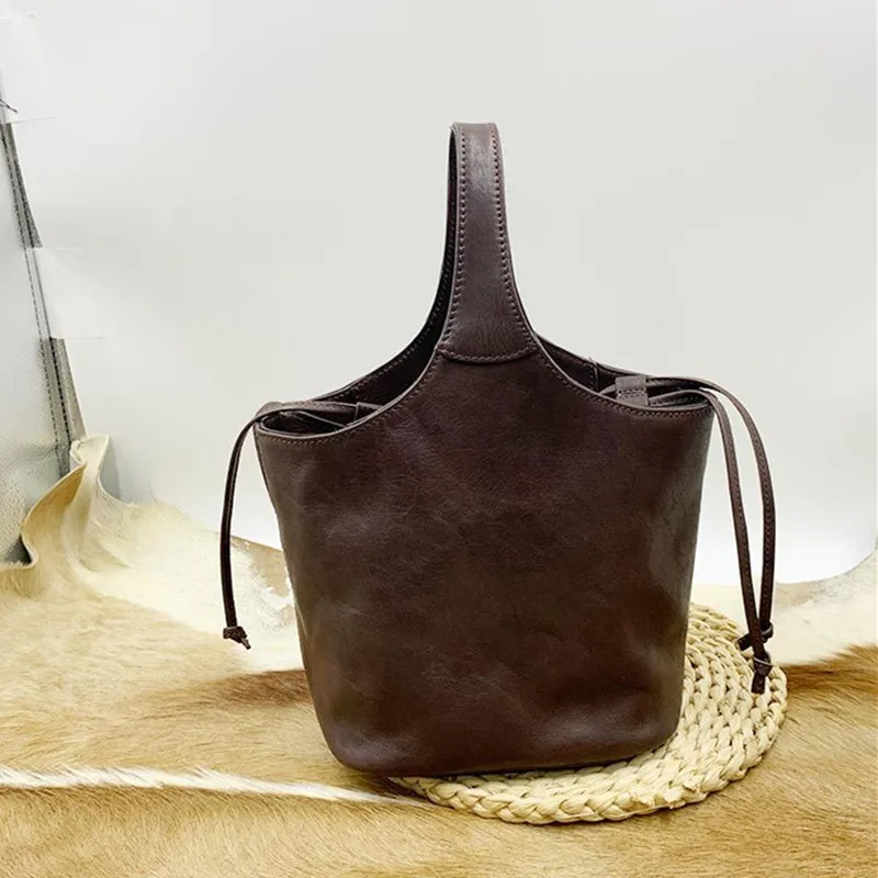 

The first layer of vintage cowhide flower basket package plant tanned large capacity vegetable basket bucket bag female leather