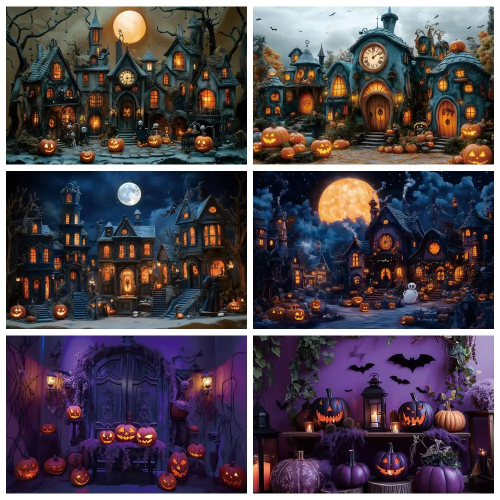 

Halloween Photography Backdrop Pumpkin Lantern House Wood Door Baby Shower Kid Birthday Party Photo Background Decor Photostudio