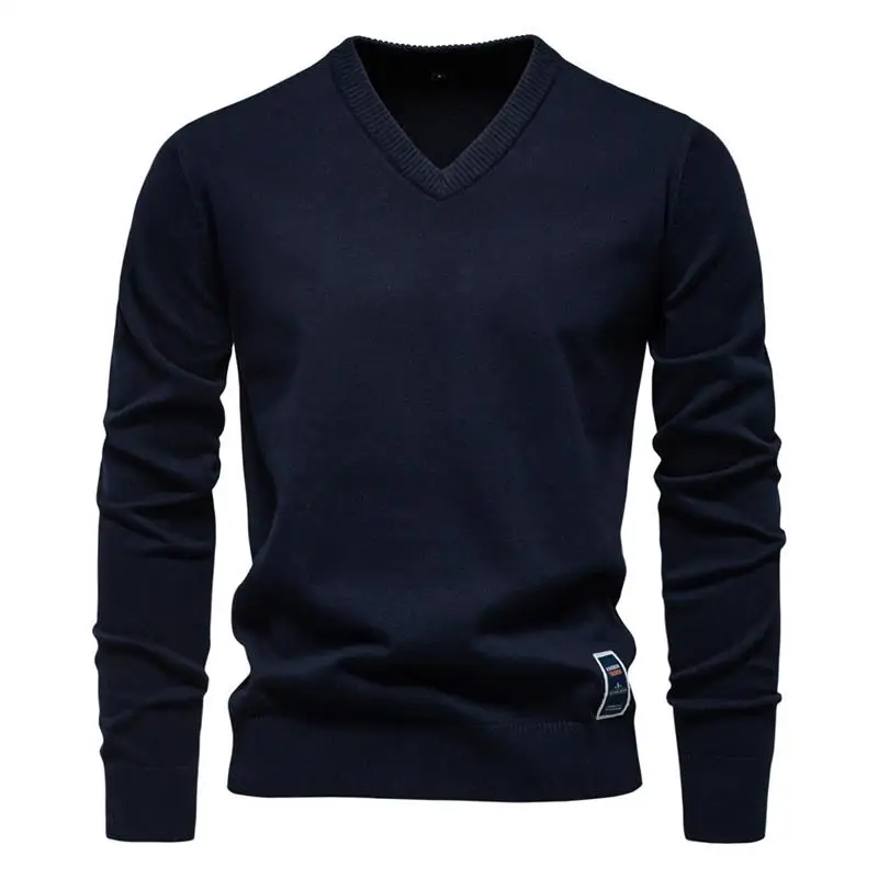

the Virt 2024 Men's Bla Cotton Knitted Sweater Pure Color Casual Wear Youth Friendly Skin-friendly Breathable