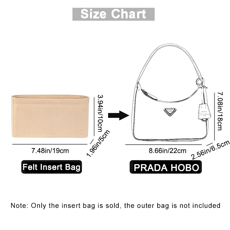 EverToner Fits For Prada Hobo Bag Under Arm Cloth Insert Bag Organizer Makeup Handbag Organizer Travel Inner Purse Portable Cosm