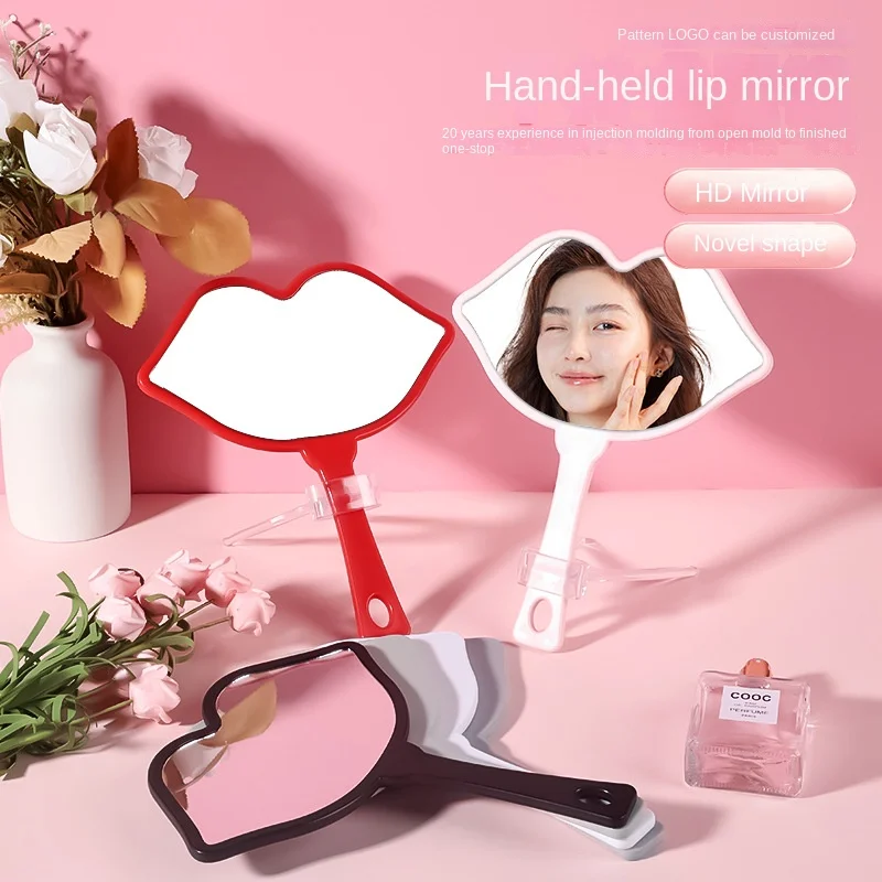 Oversized Lips Shape Hanging Handheld Mirror with Metal Stand for Bathroom Bedroom Vanity Decor Premium Acrylic