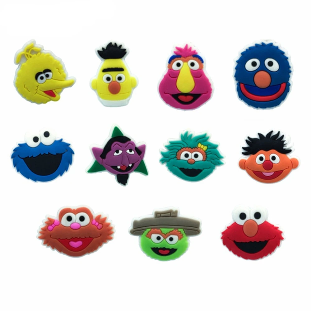 11-15pcs/Set Sesame Street Shoe Charms Cartoon Shoes Accessories DIY Shoe Decoration for Clog Sandal Garden Buckle Kids Gifts