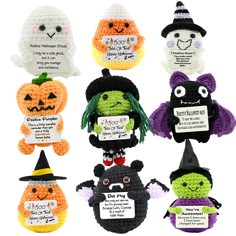 Festival Series Positive Energy Crochet Halloween Handmade Knitted Doll with Encouragement Card Mini Desk Decor Gift