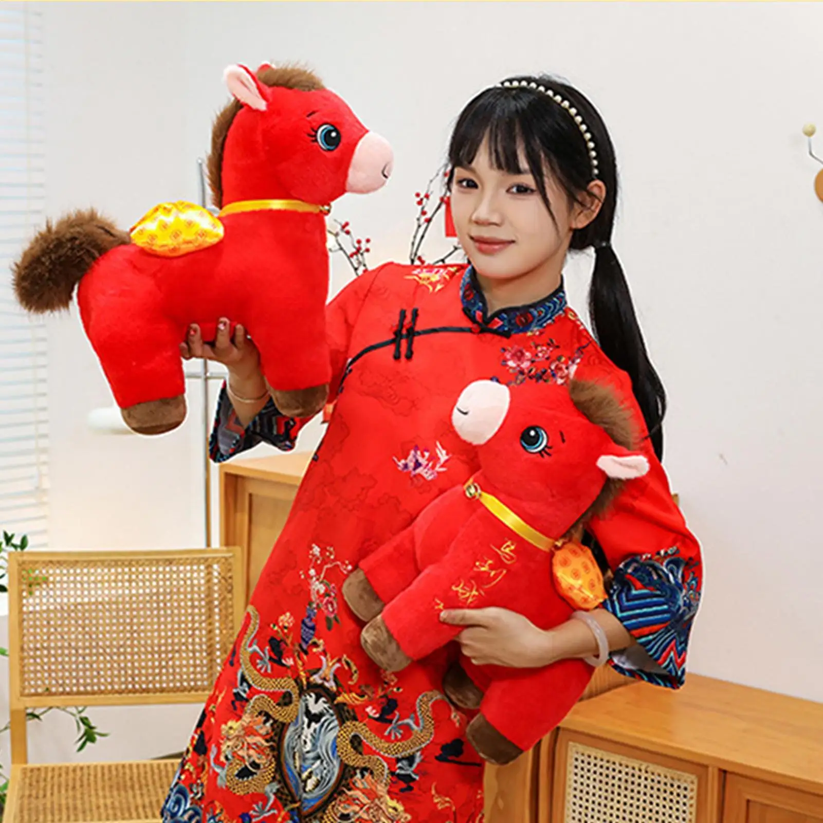 Stuffed Animal Horse Soft Ornament Doll Animal Plush Toys Home Decor For New Year Spring Festival Office Desktop Bookshelf