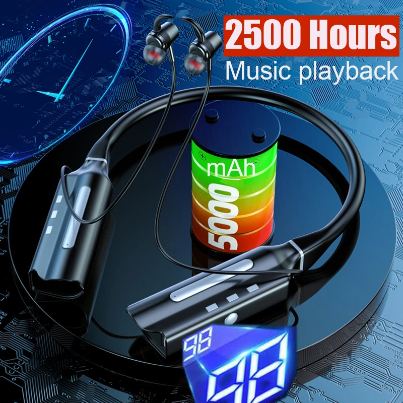 2500 Hours Playback Earphone Bluetooth Wireless Headset Magnetic Neckband Earphones Sport Earbud with Noise Cancelling Mic