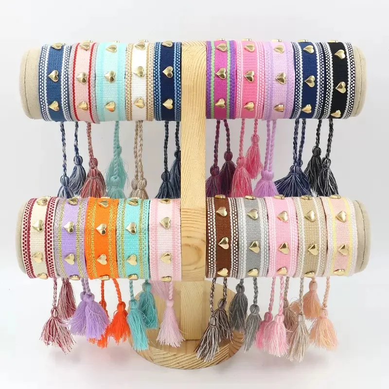 

10Pcs Bohemia Personality Handmade Woven Tassel Bracelet For Women Gold Color Heart Bracelet Fashion Jewelry