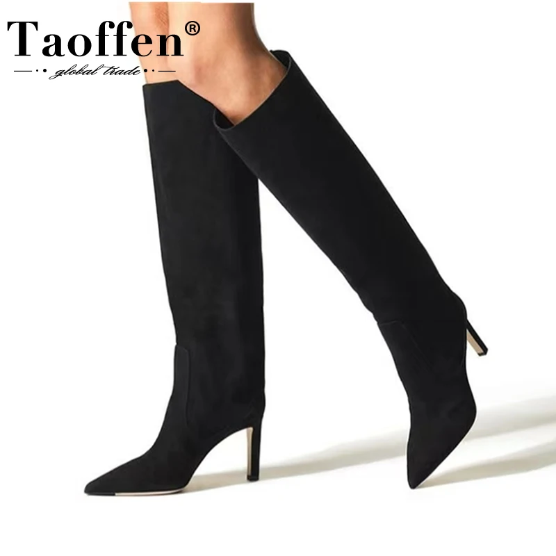 

Taoffen New Arrivals Women Knee Boots Pointed Toe Shoes For Woman Ins Western Long Boots Winter Footwear Size 35-43