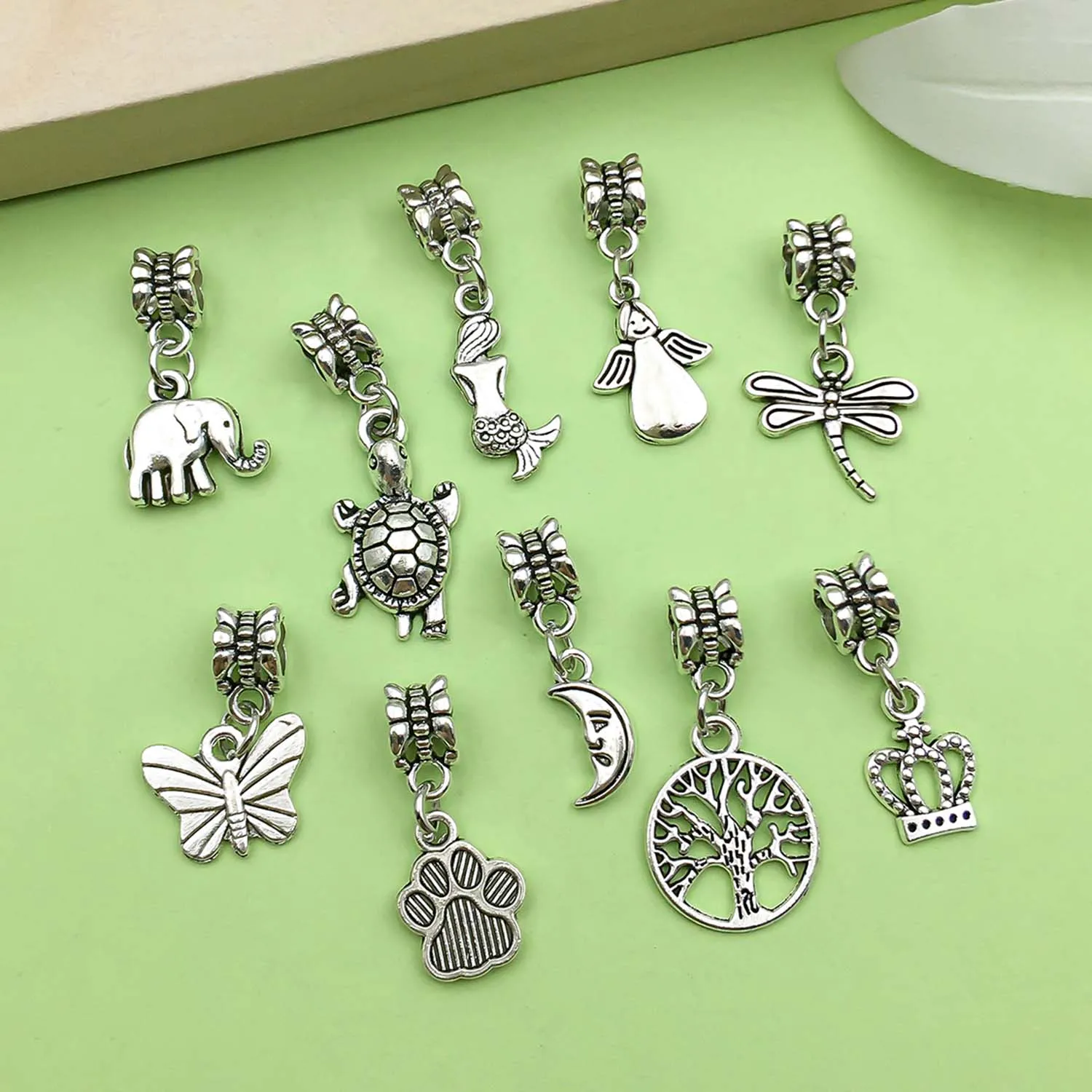 10/15 Antique Silvery Various Styles large Hole Beads Charms Alloy Retro Pendants For DIY And Jewelry Making Accessories