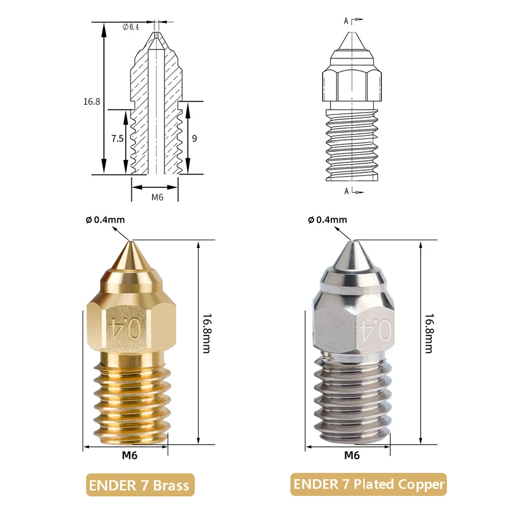 For Ender-7 Spider brass Nozzle Copper Plated Nozzle High Speed Nozzles For Ender 7 Ender-5 S1 Hotend 3D Printer Parts