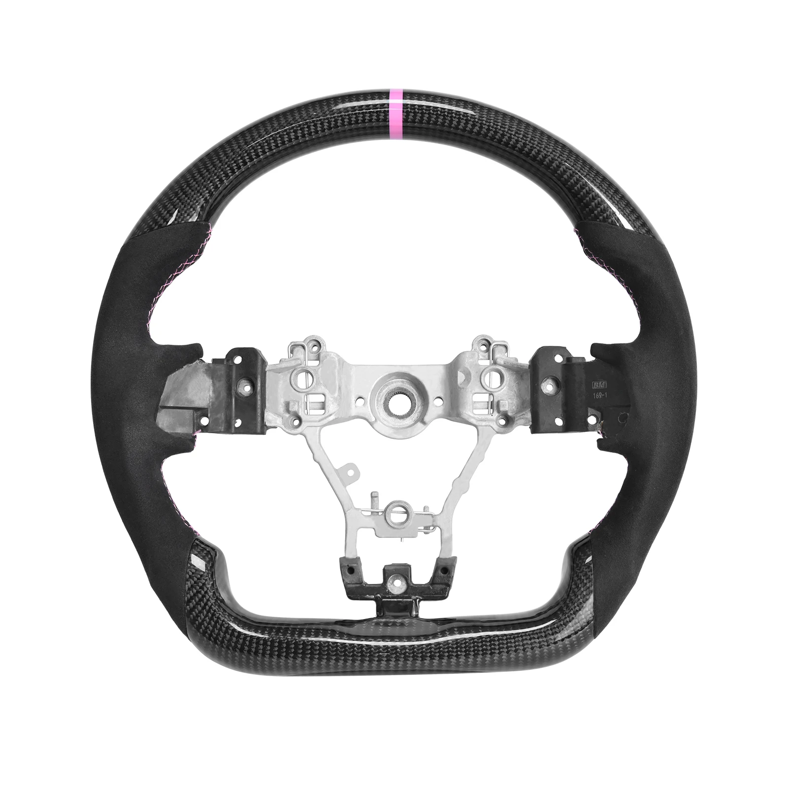 For Subaru Wrx with pink stripe Black Carbon Fiber Steering Wheel