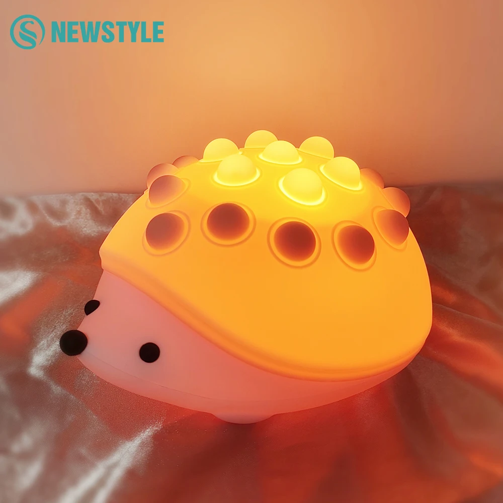 Animal Silicone Night Light Cute Soft Hedgehog USB Charging Touch Control Night Lamp Warm and RGB Light Children Sleeping Lamp