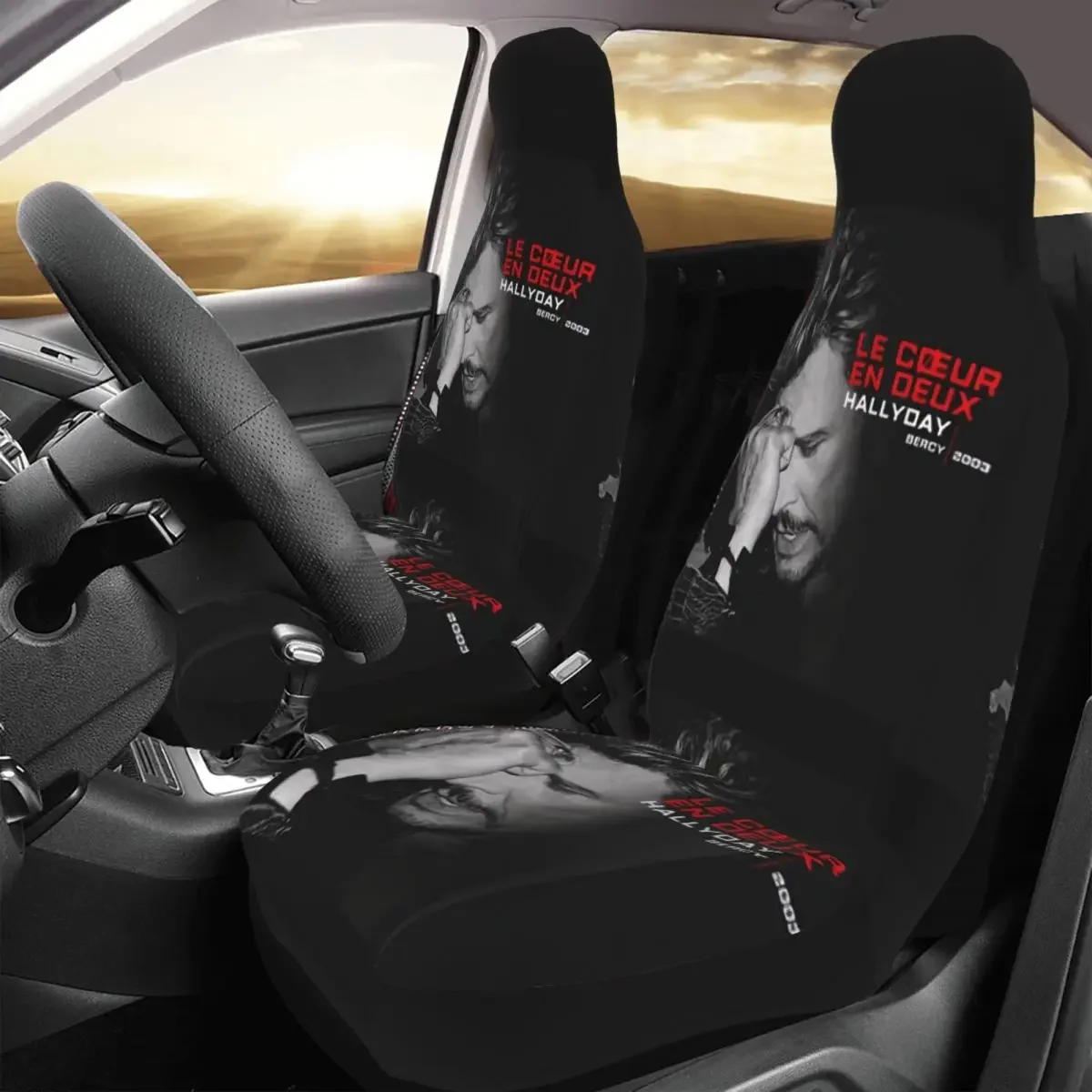 Johnny Hallyday Front Auto Seat Cover for Women 3D Print France Rock Singer Car Seat Covers Universal Fit for SUV Sedan Van 2 PC