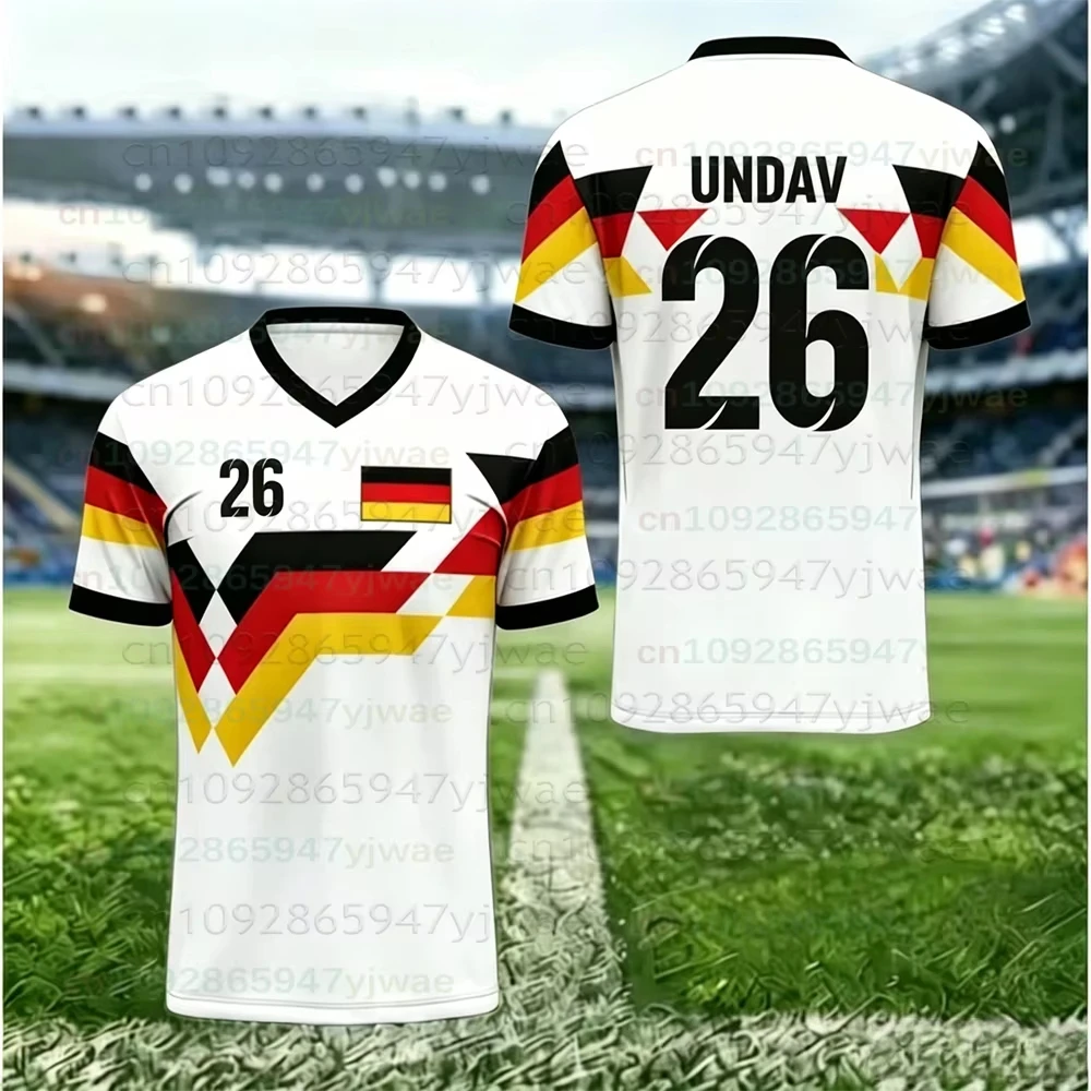 Schwarz Rot Gold Streifen Trikot Retro Print Kurzarm V-Ausschnitt Locker Weit Herren Damen Lässig Streetwear Oberteil
