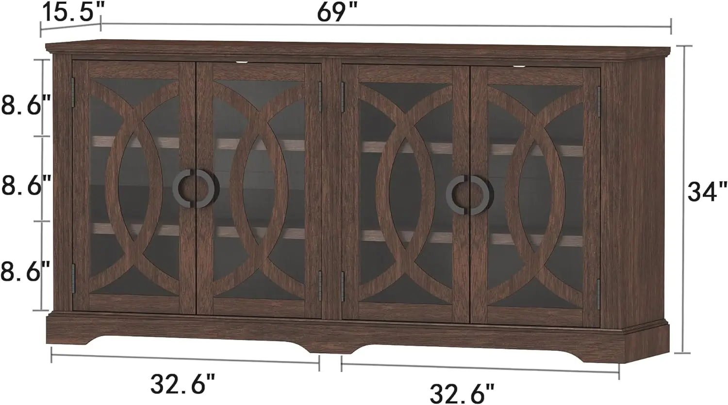 Wanan-aparador de Buffet de 69 ", armario de Buffet de granja con 4 puertas de granero de cristal, armario de almacenamiento de madera para Cocina