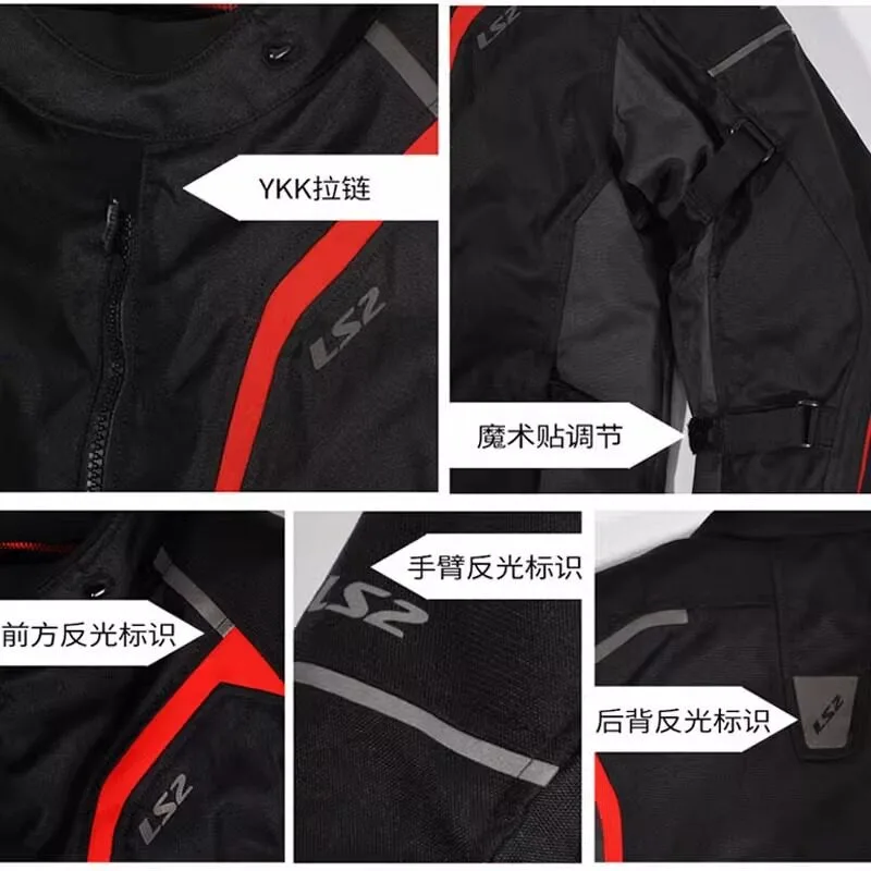LS2 MJ145 Motorcycle Riding Suit Set Men Women All Season Waterproof Wear‑resistant Anti‑fall Warm Moto Racing Jacket Pants Kit