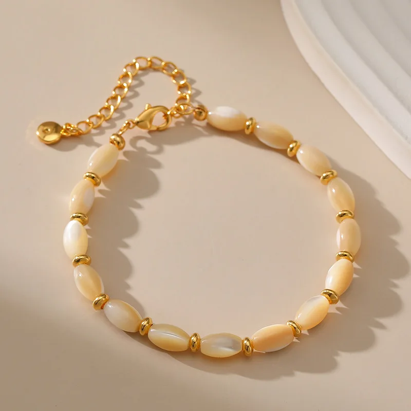 

Copper Plated 18K Real Gold Natural Shell Beads Irregular Creative Bracelet Waterproof Charm Daily Trend Jewelry Women Gift