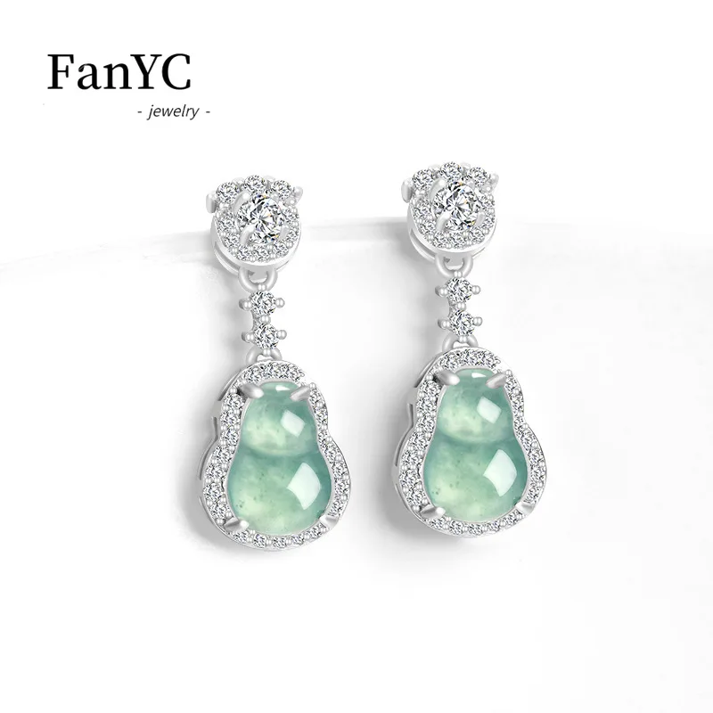 

High-grade Myanmar Jadeite Blue Water Gourd Earrings S925 Silver Inlaid Exquisite Fashion Ice Jade Earrings Ladies Holiday Gift