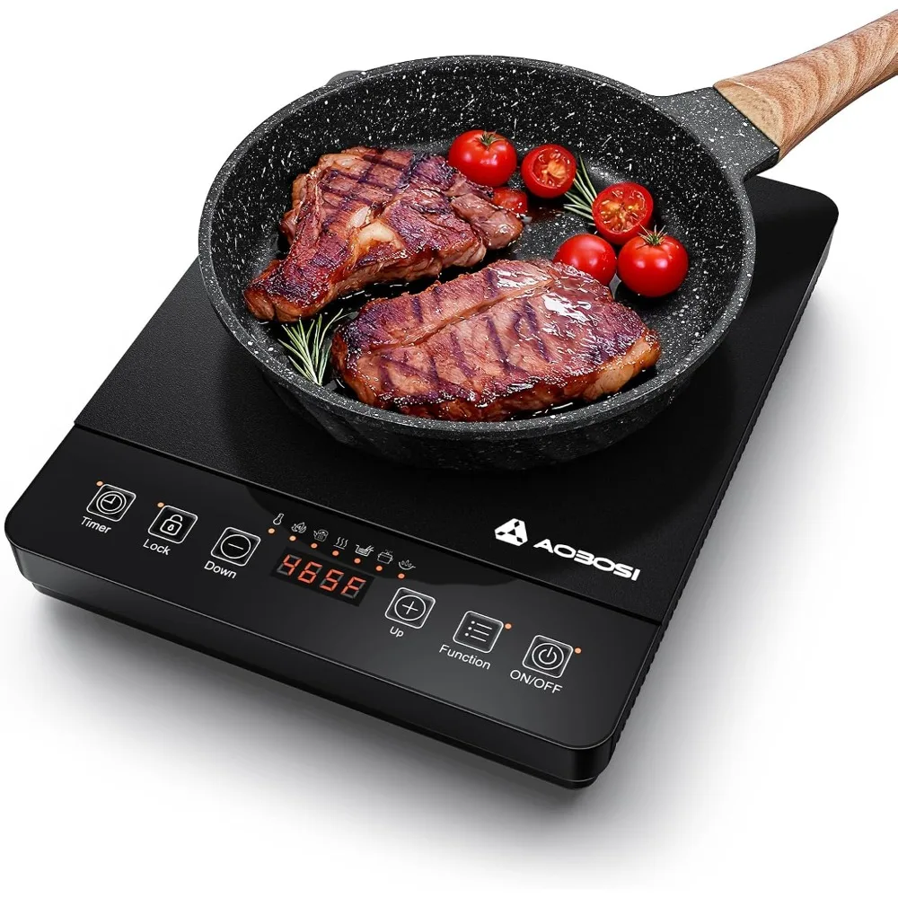 

Portable Induction Cooktop 20 Temperature & Power Levels,1800W Single Burner Electric Cooktop with 6.8 inch Heating Coil,Low