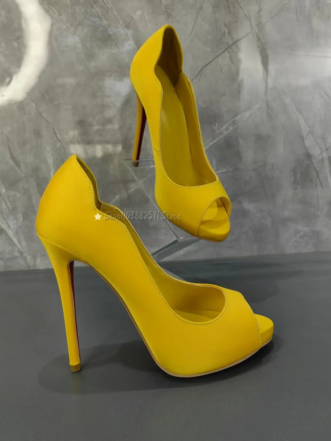 

Solid Peep Toe Women Sandals Thin Super High Heel Slip-on Shllow Cover Heel Top Luxury Fashion Red Bottom Summer Grace Lady Shoe