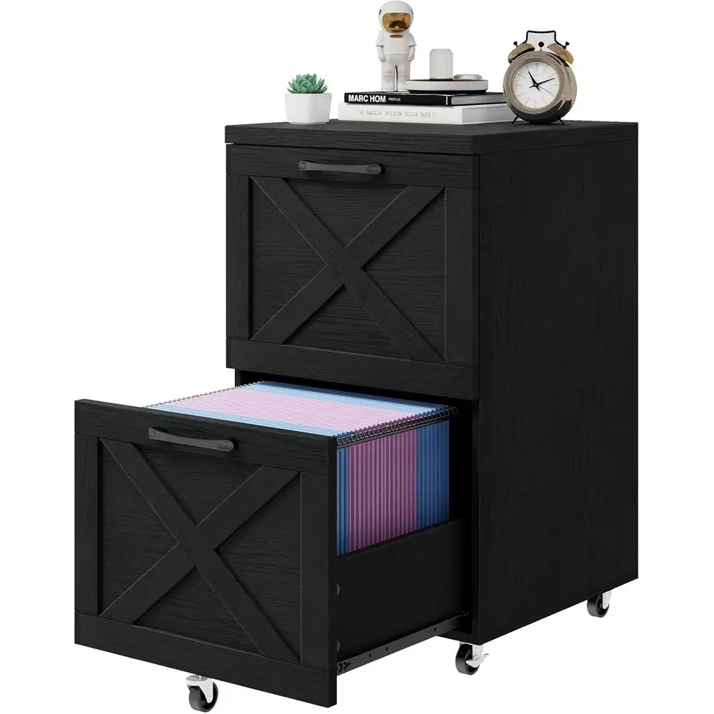 

Double Drawer Mobile File Cabinet with Wheels, Suitable for Letter/A4 Files, Black for Home Office