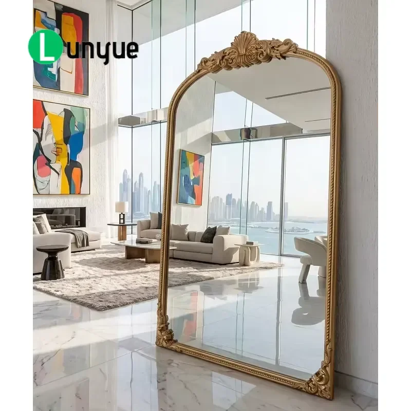 European Custom Large Modern Wooden Full Length Mirror Luxury Floor to Ceiling Wall Mounted Decorative Mirror for Bedroom