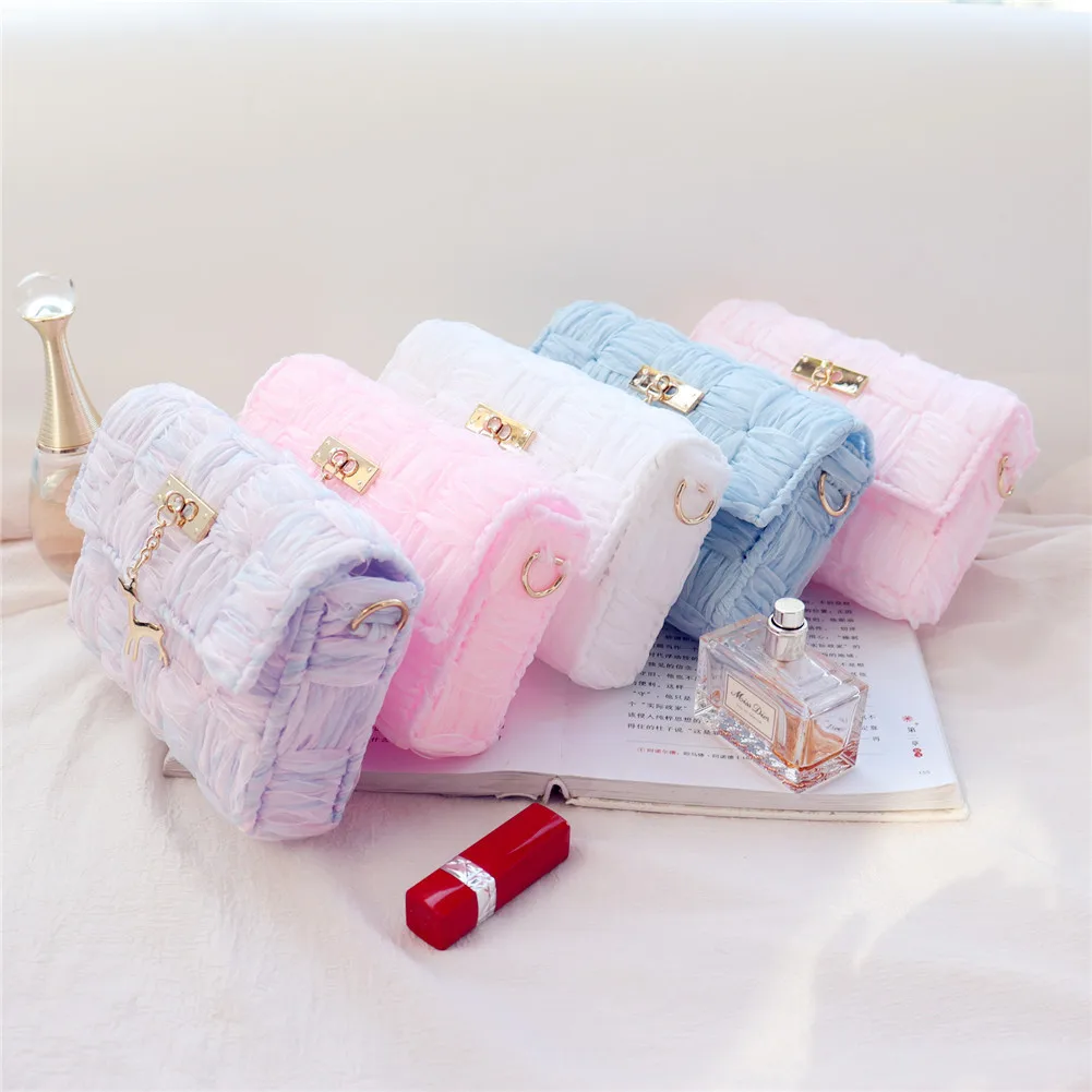 Internet Celebrity Deer Chiffon Ribbon Fairy Woven Small Square Bag Single Shoulder Oblique Span Chain Carry Mobile Phone Bag