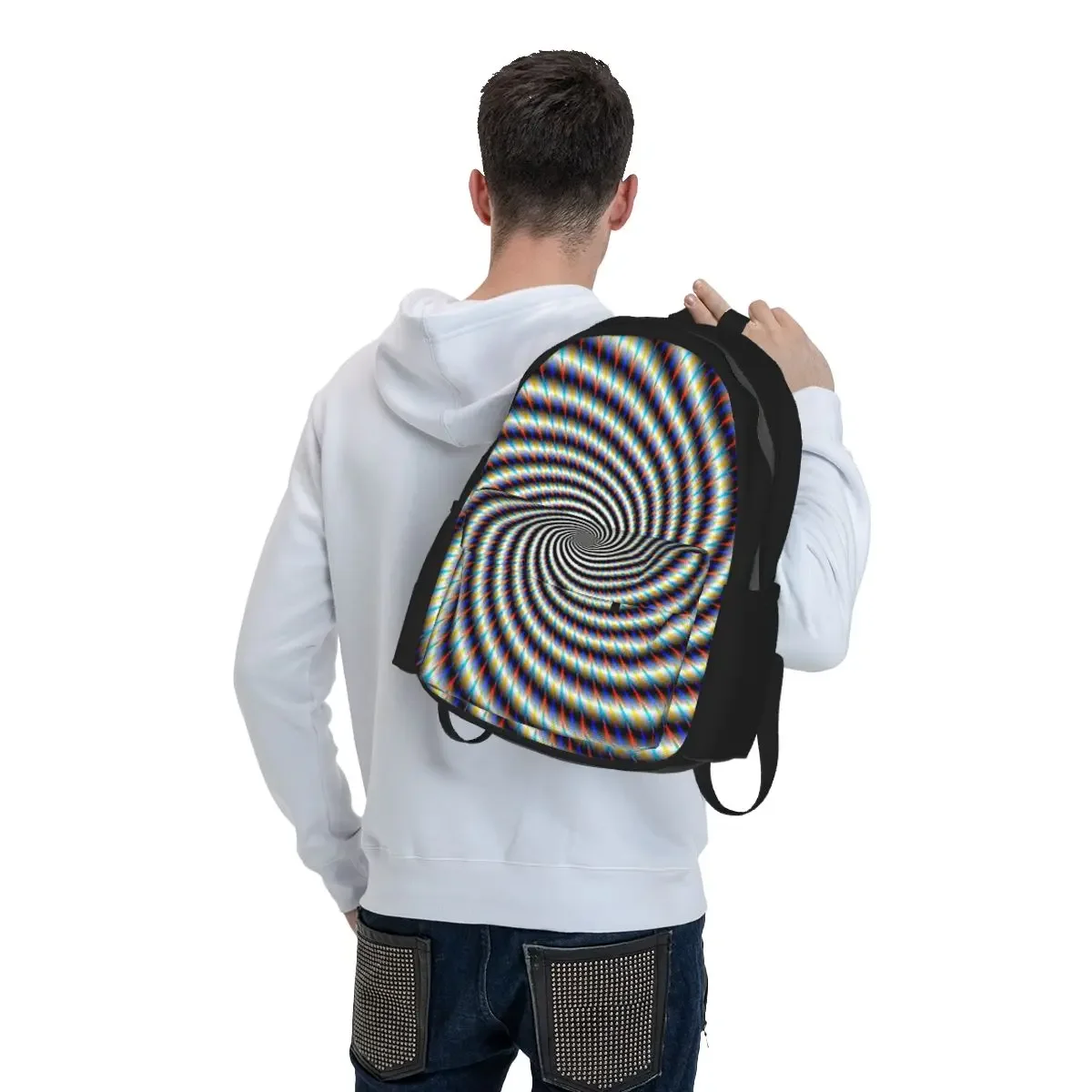 Psychedelic Swirl In Blue Red And Gold Student Backpack School Bag Hiking Travel Daypack for Men Women Bookbag Shoulder Bags