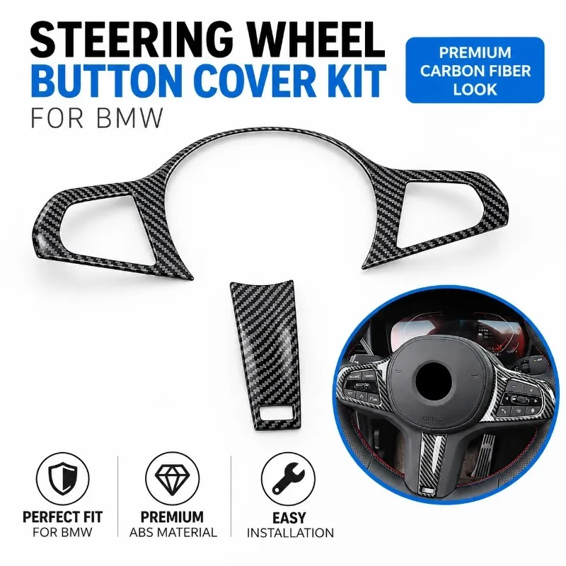For BMW 3 5 Series G20 G30 X3 X4 G01 G02 2018-24 ABS Carbon Fiber Car Steering Wheel Button Cover Trim Stickers Car Accessories