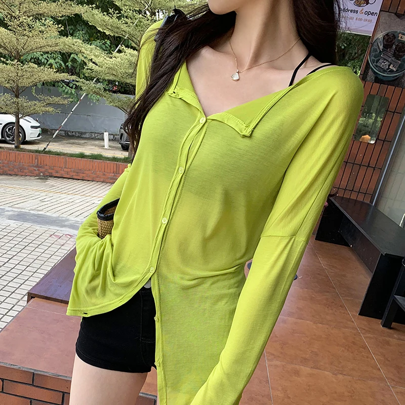 2024 New Sun Protection Cardigan T-shirt Women Casual Versatile Solid Color Tops Loose Lazy Style Long Sleeve Tops