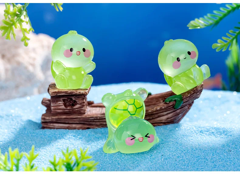 4-24 Stück Miniatur-Meeresschildkröten-Figuren aus Kunstharz, leuchtende Mini-Schildkröten-Figuren aus Kunstharz, niedliche grüne kleine Spielzeuge, die im Dunkeln leuchten, als Dekoration – Detail 7