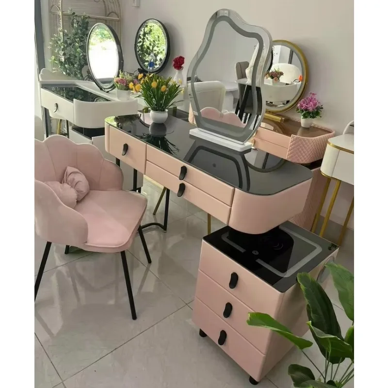 Bedroom Smart Dresser With Lights Mirror And Side Cabinet Fashion Make Up Table Vanity Desk Set