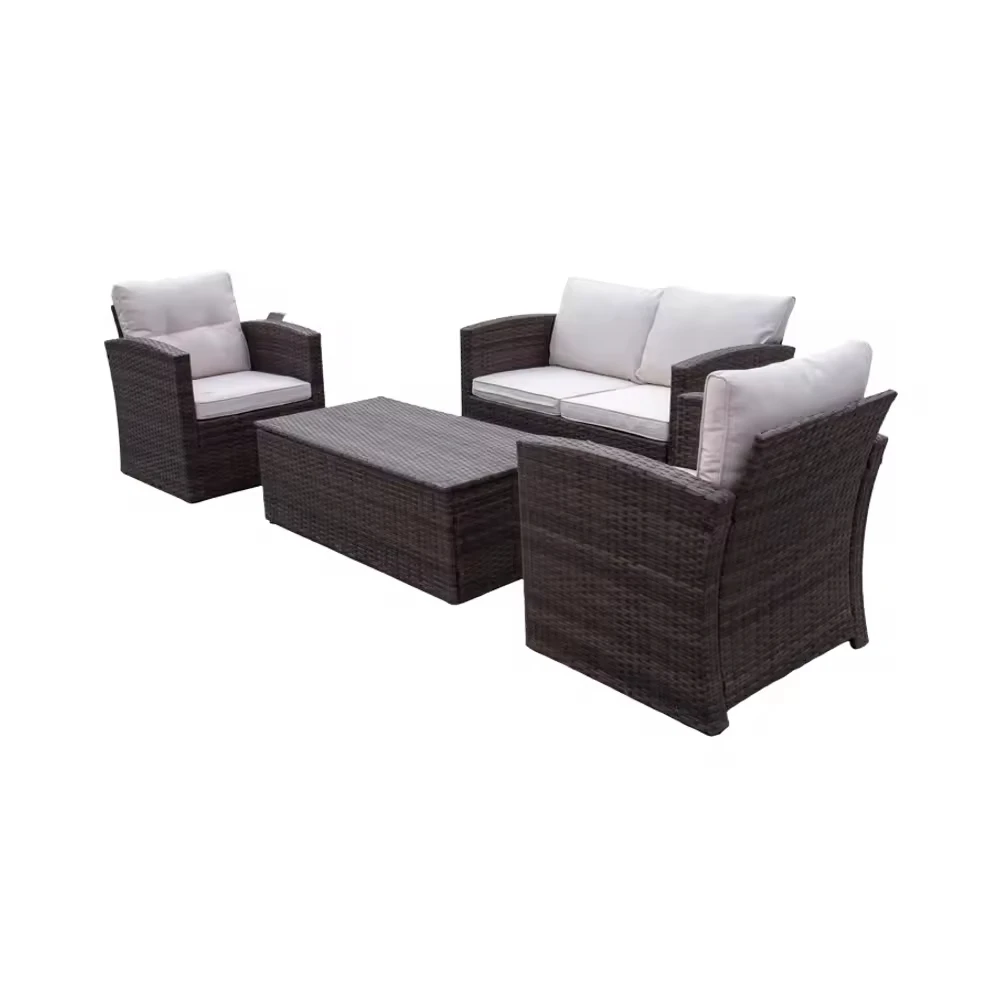 

4 Seats Outdoor Balcony Furniture Rattan Sofa and Coffee Table Set Elegant Wicker Garden Furniture