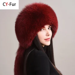 2026 Hot Sale Winter Women Fox Fur Hat Fluffy Soviet Female Outdoor Warm Cap Snow Fur Hats 5 tails Real Fox Fur Cold Bomber Hats